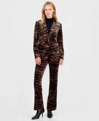 Velvet Animal Print Blazer Flare Pants by Anne Klein