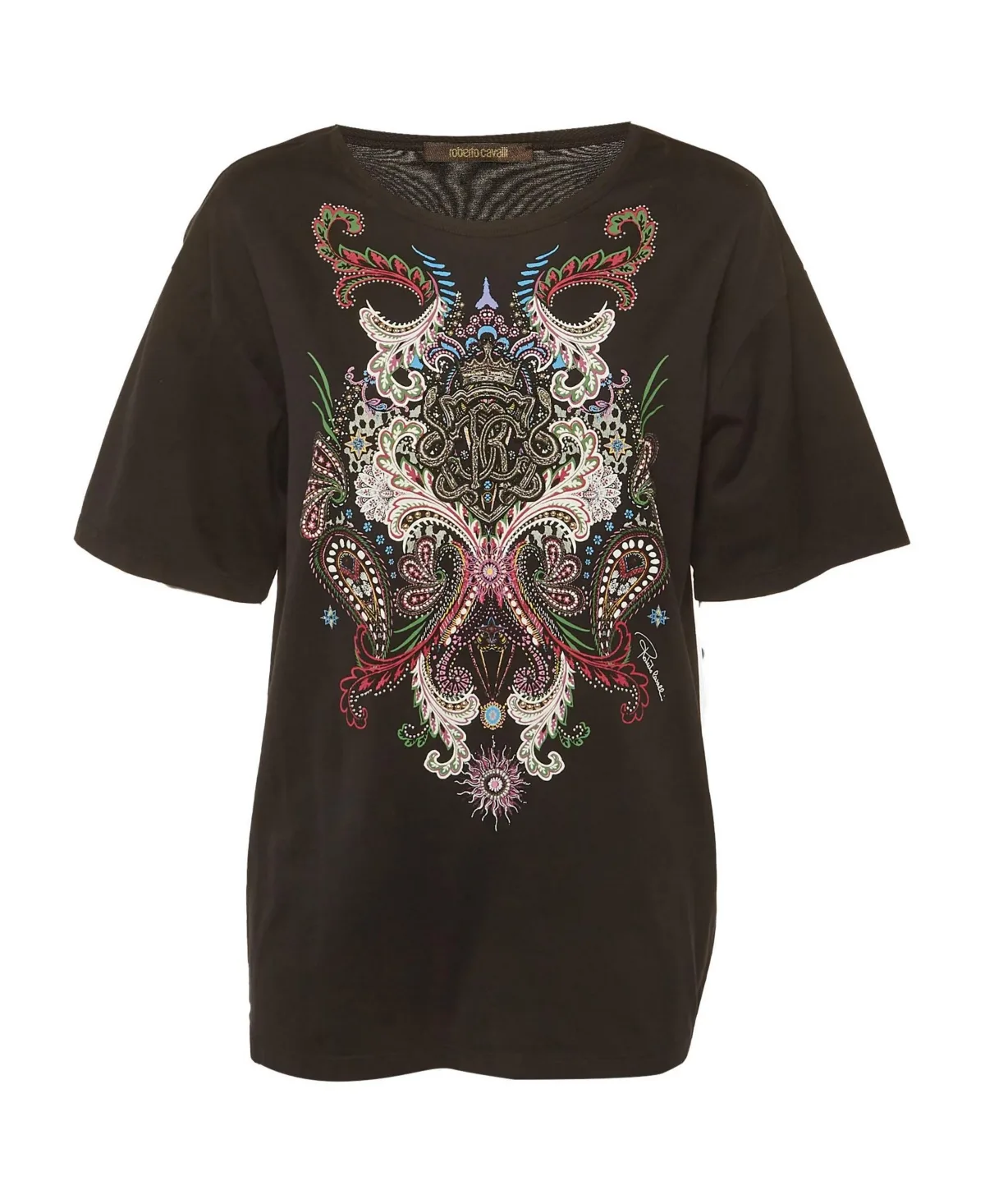 Pre-Owned Printed Jersey Oversized T-Shirt by Roberto Cavalli