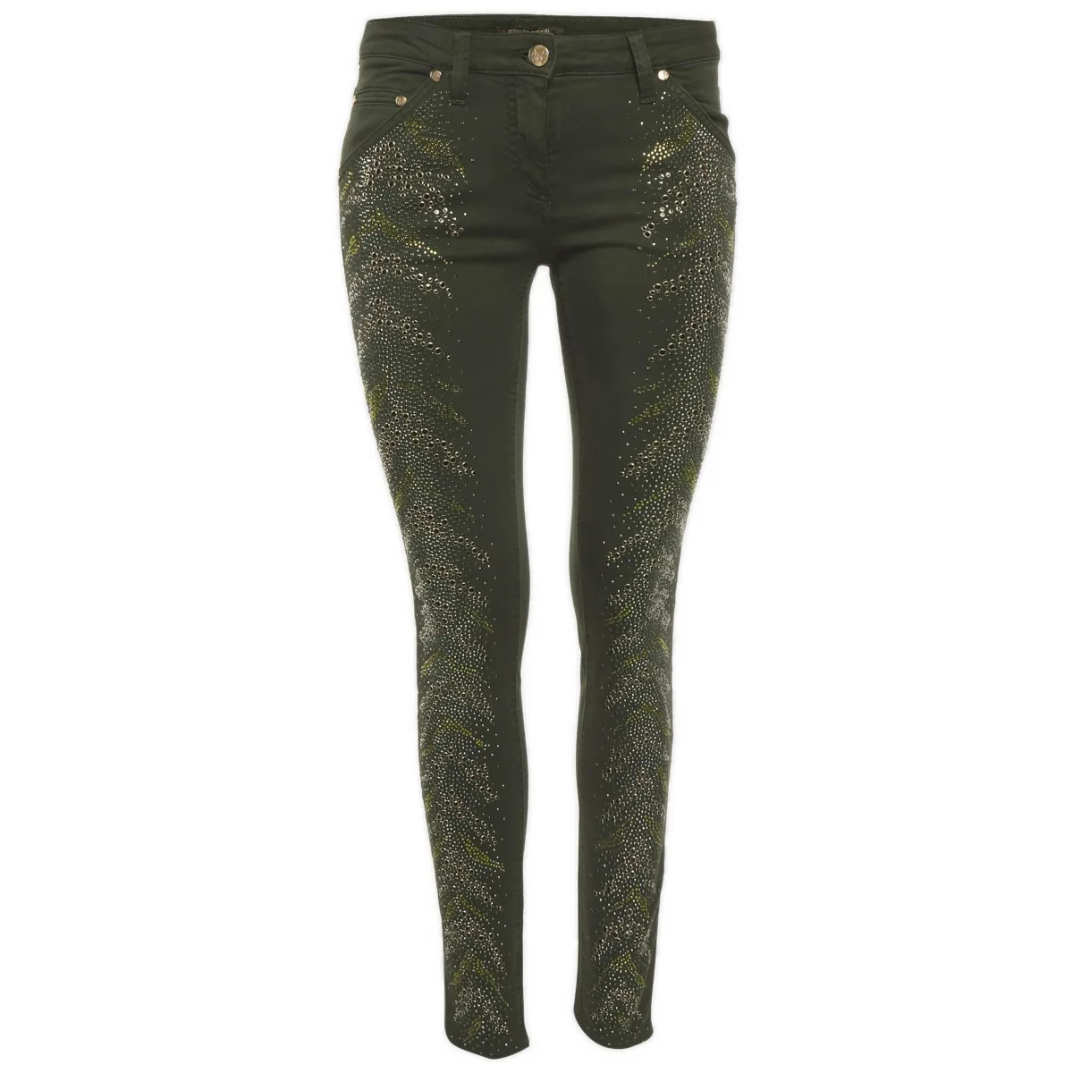 Rhinestone Skinny Mid-Rise Denim Jeans by Roberto Cavalli