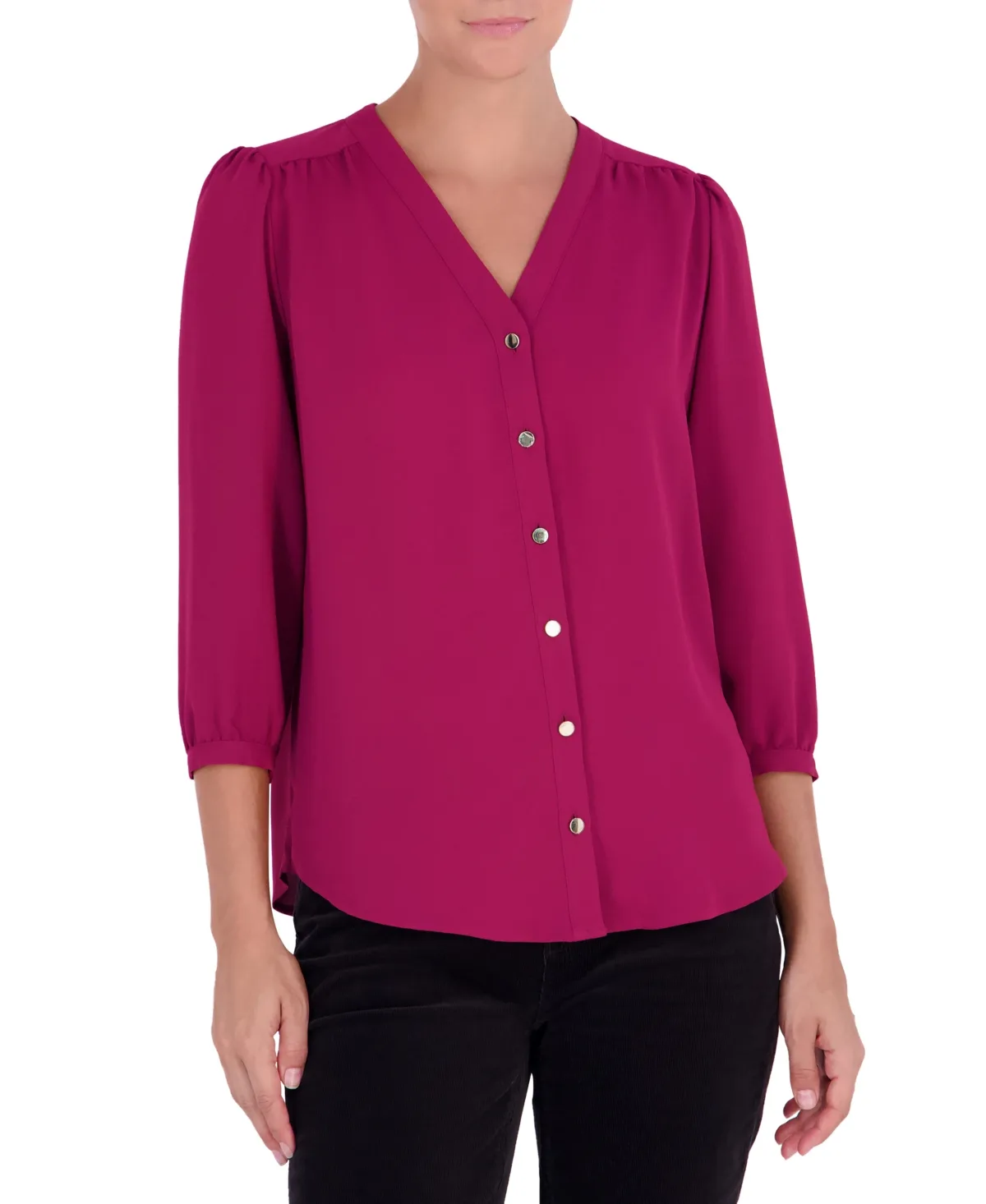 V-Neck Button-Front Blouse by Jones New York