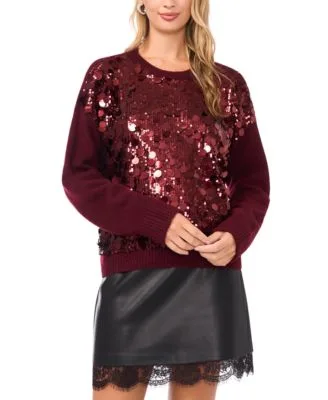 Crewneck Paillette Sequin Long Sleeve Sweater by Vince Camuto