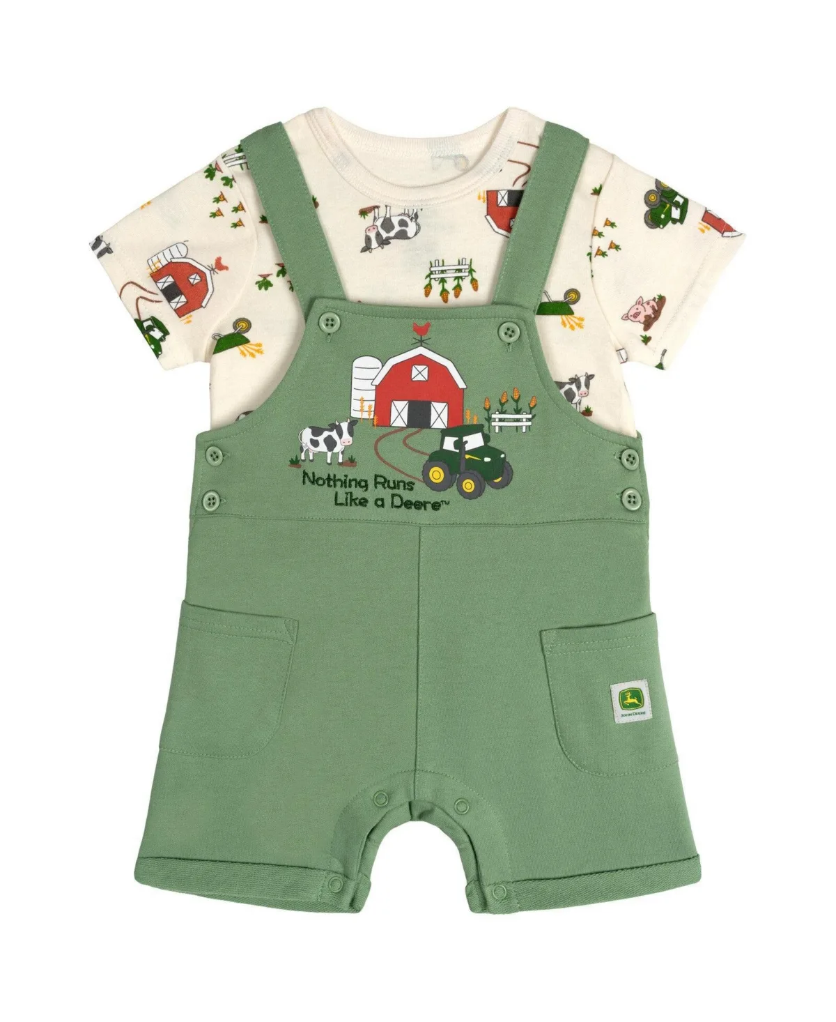 Allover Farm-Print Cotton-Blend T-Shirt and Shortalls, 2-Piece Set by John Deere