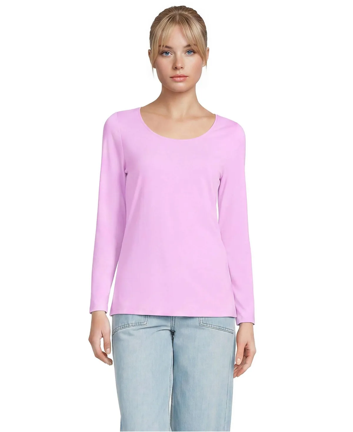 Lightweight Jersey Skimming Long Sleeve Scoop Neck T-Shirt
