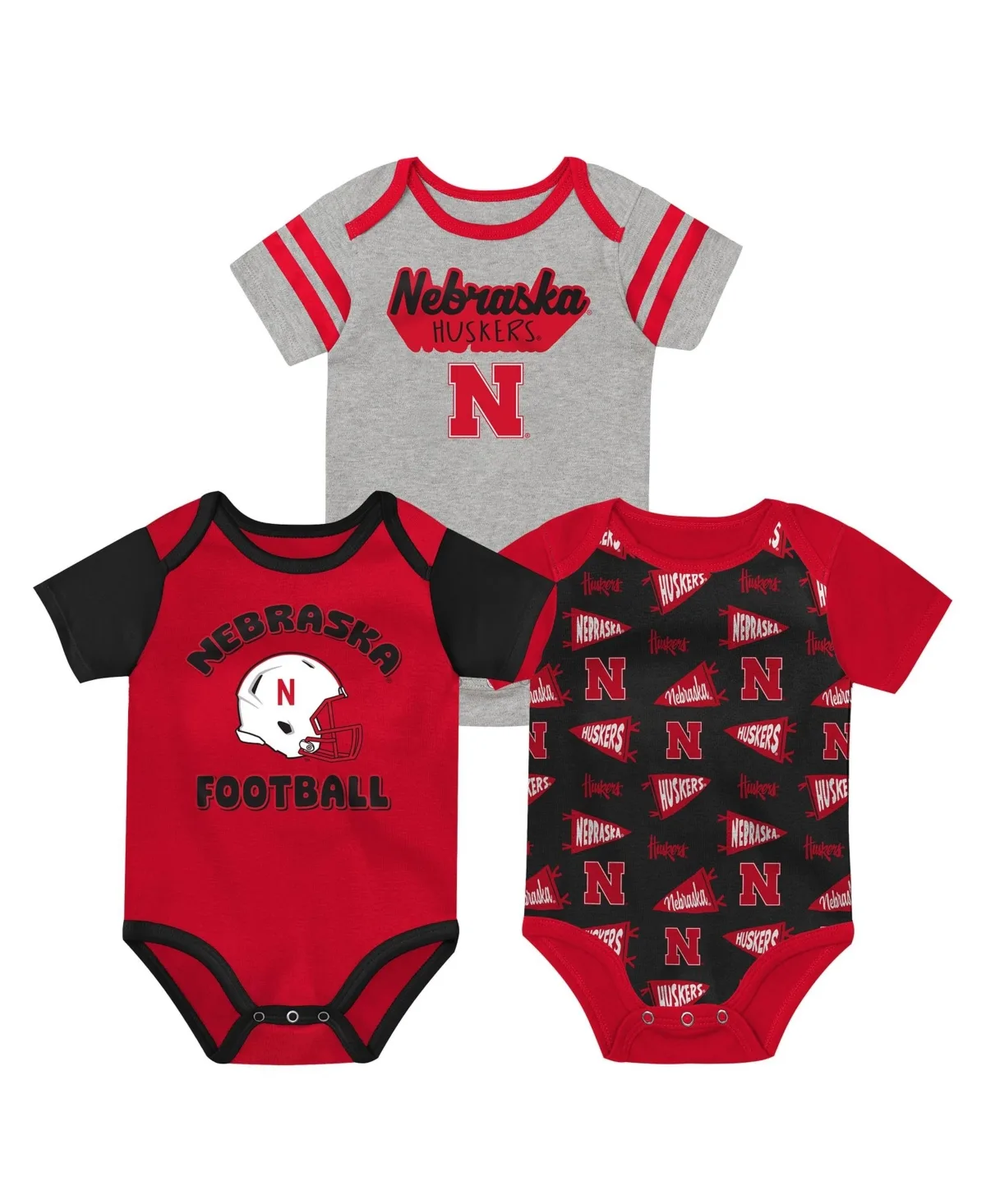 Star Player Short-Sleeve Nebraska Huskers Bodysuit, 3-Piece Set by Outerstuff