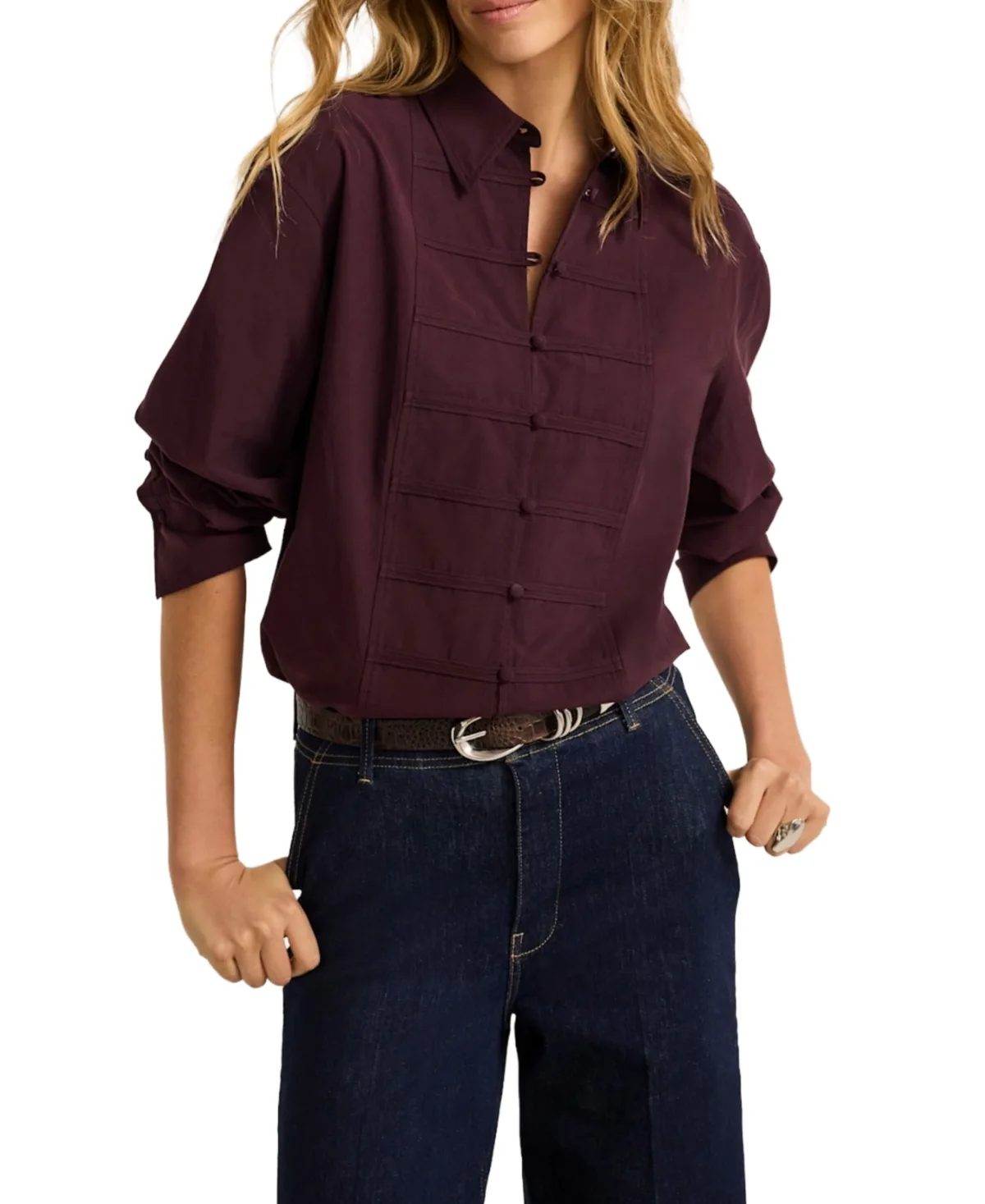 Cotton Blend Knot Button Shirt by Mint Velvet