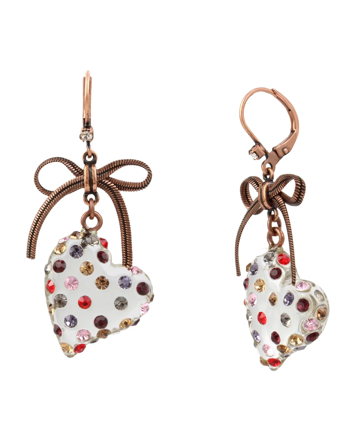 Glass Crystal Bronze-Tone Heart Drop Earrings by Betsey Johnson
