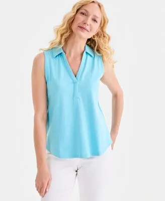 Cotton Johnny Collar Sleeveless Top by Style & Co