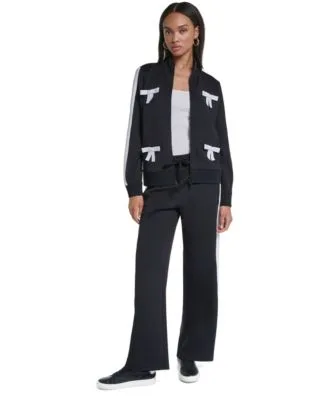 3d Bow Mock Neck Zipper Jacket Mid Rise Wide Leg Joggers by Karl Lagerfeld