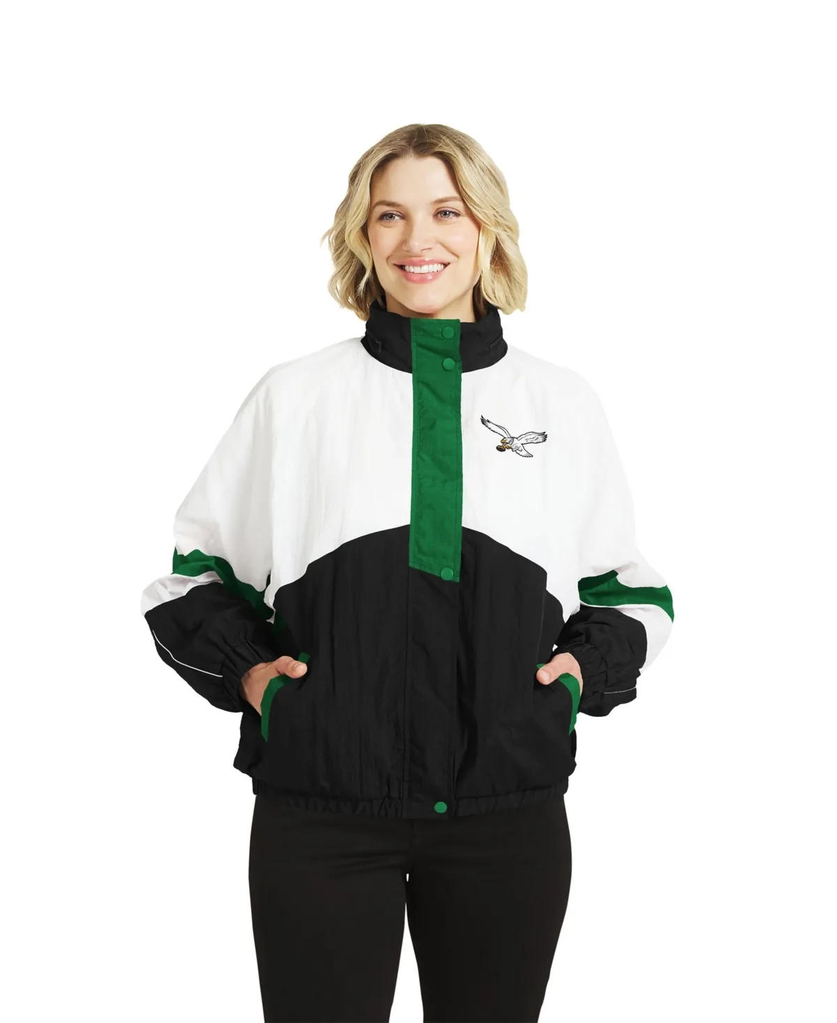 Philadelphia Eagles Throwback Crinkle Windbreaker Jacket by Wear by Erin Andrews