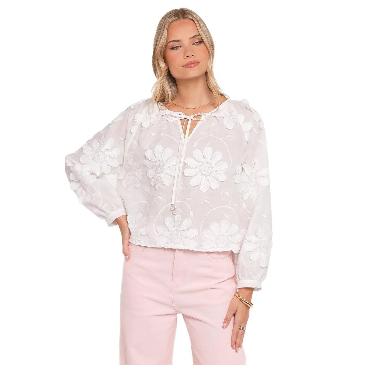 Leire Long-Sleeve Floral-Embroidered Blouse