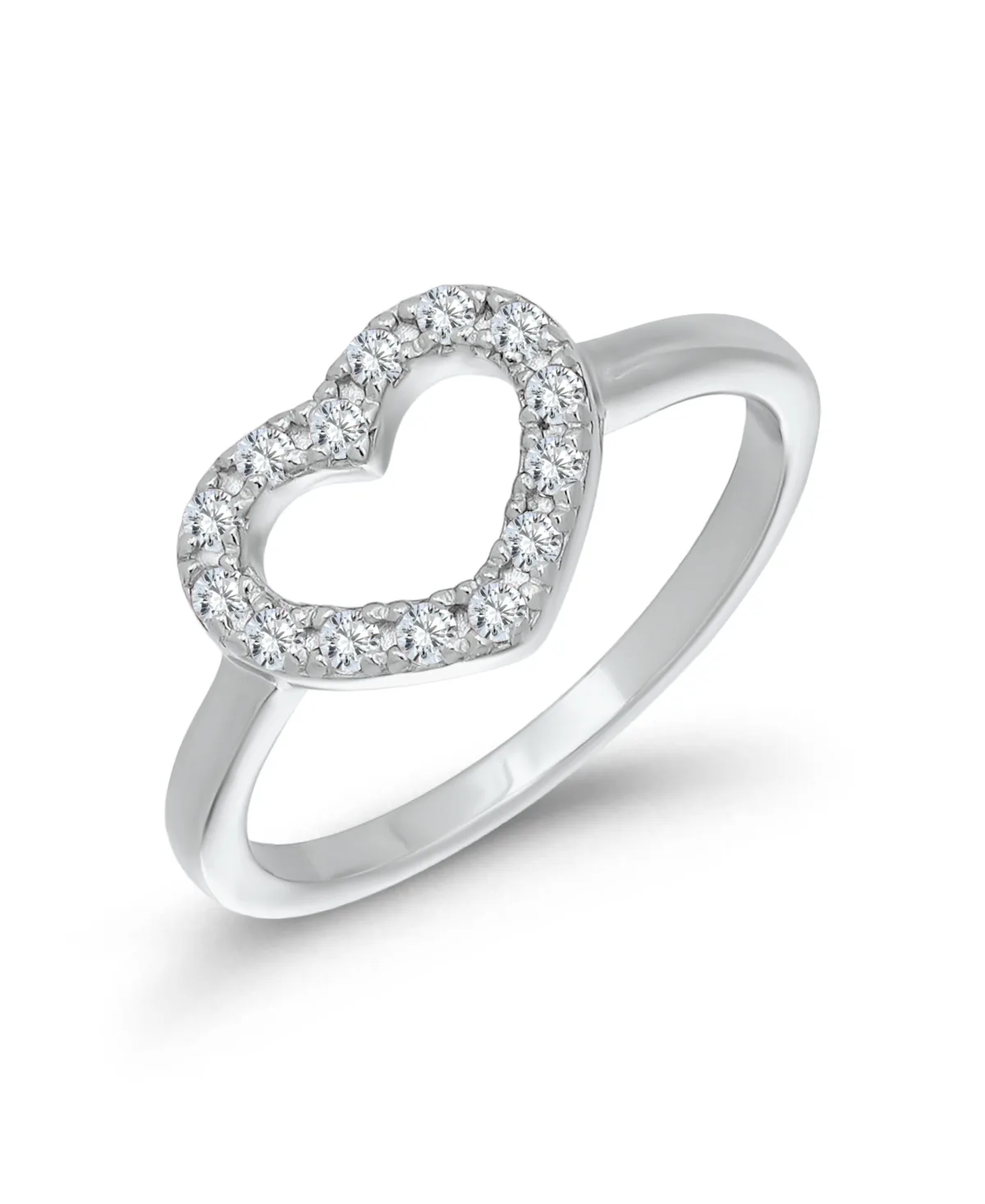 Cubic Zirconia Silver-Tone Heart Ring