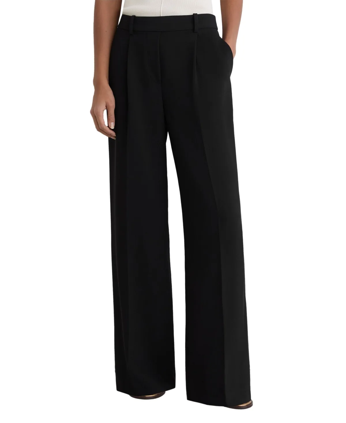 Eden Elasticated-Waist Wide-Leg Twill Trousers by Reiss