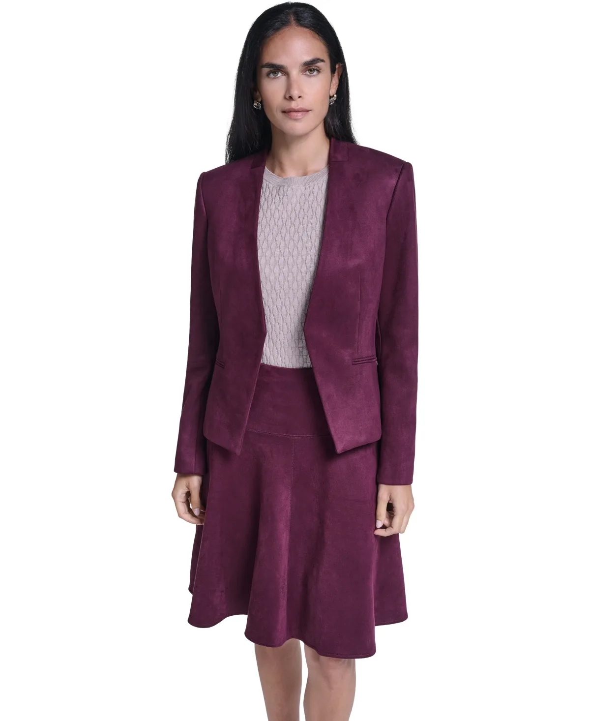 Collarless Open-Front Long-Sleeve Blazer by Calvin Klein