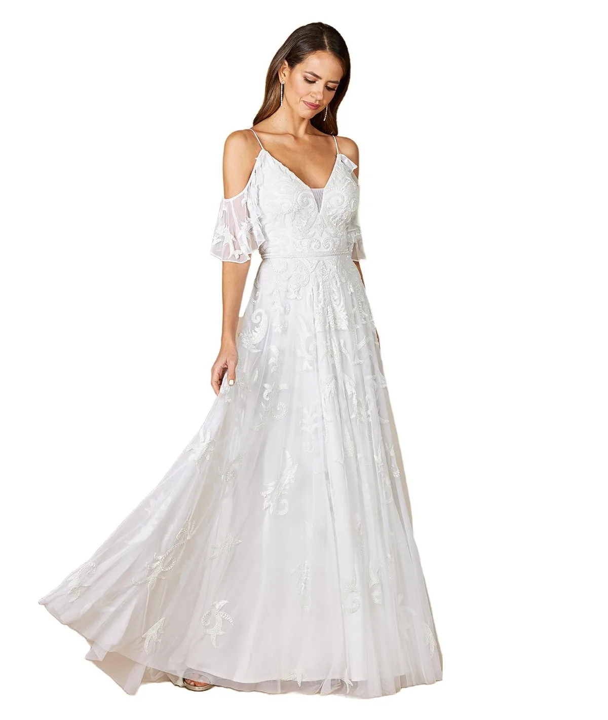 Giana Beaded Cold-Shoulder Wedding Dress by Lara