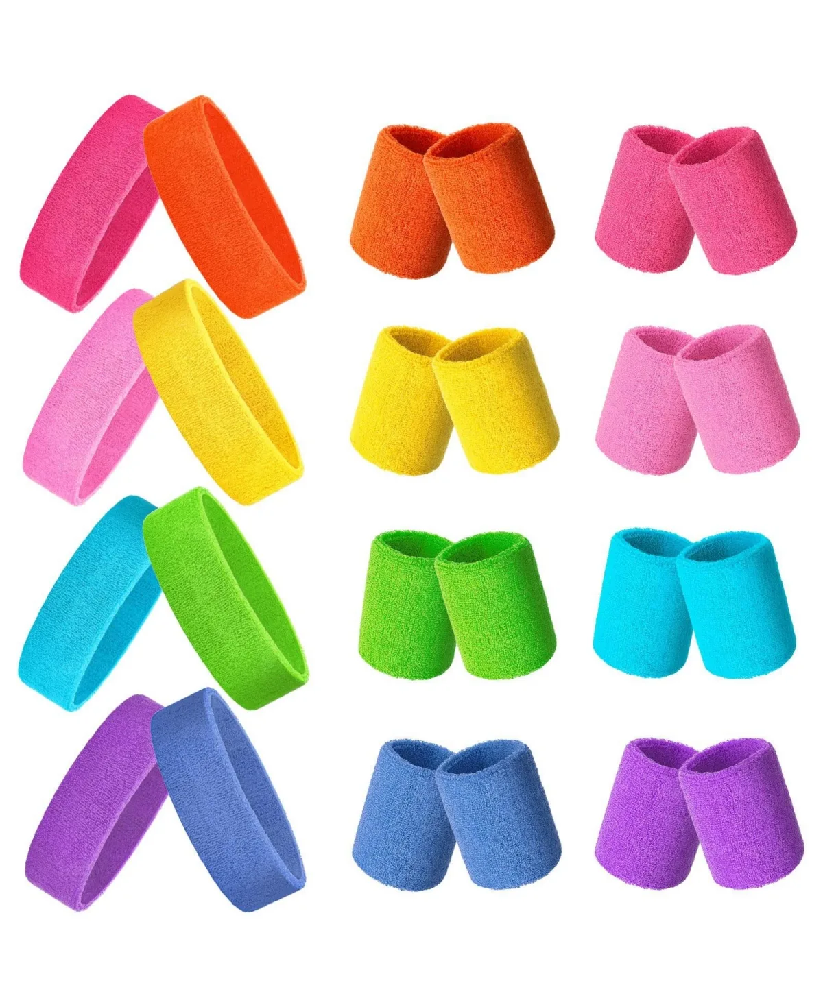 80s Neon Sports Head Wristbands 24 Piece Set by Furlihong