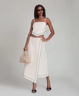 Contrast Trim Scarf Top Asymmetric Wrap Midi Skirt by Avec Les Filles
