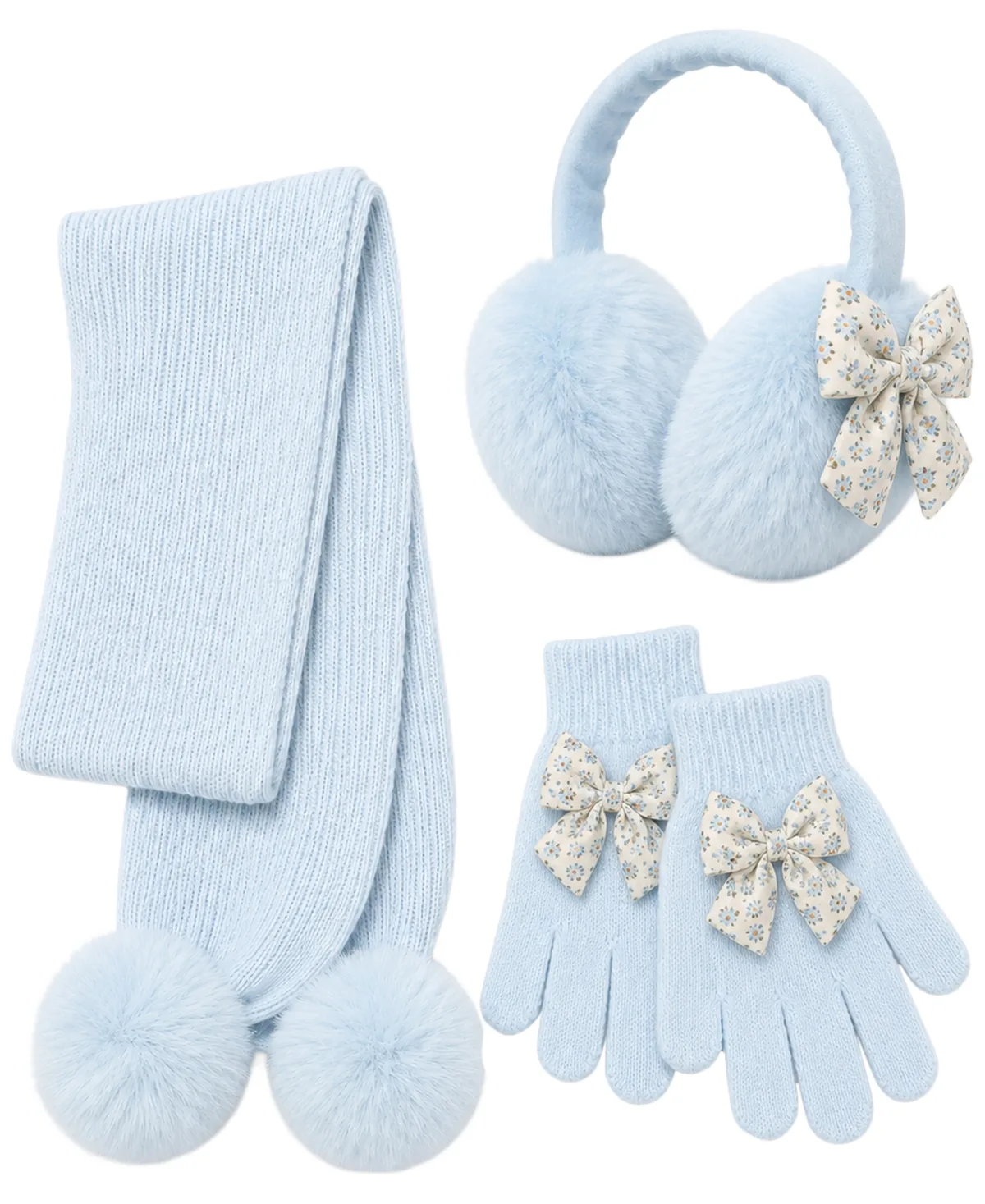 Sugar Bow Pom-Pom Earmuffs, Scarf and Gloves, 3-Piece Set by Rainbow