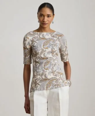 Boat Neck Short Sleeve Blouse by Ralph Lauren