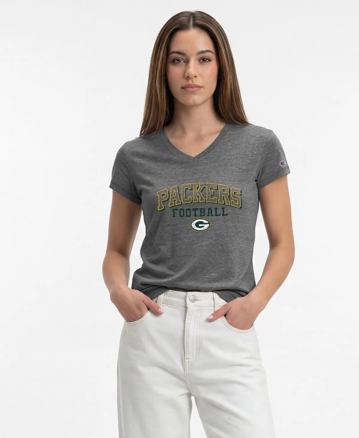 Green Bay Packers Triumph Tri-Blend Distressed V-Neck T-Shirt by Champion