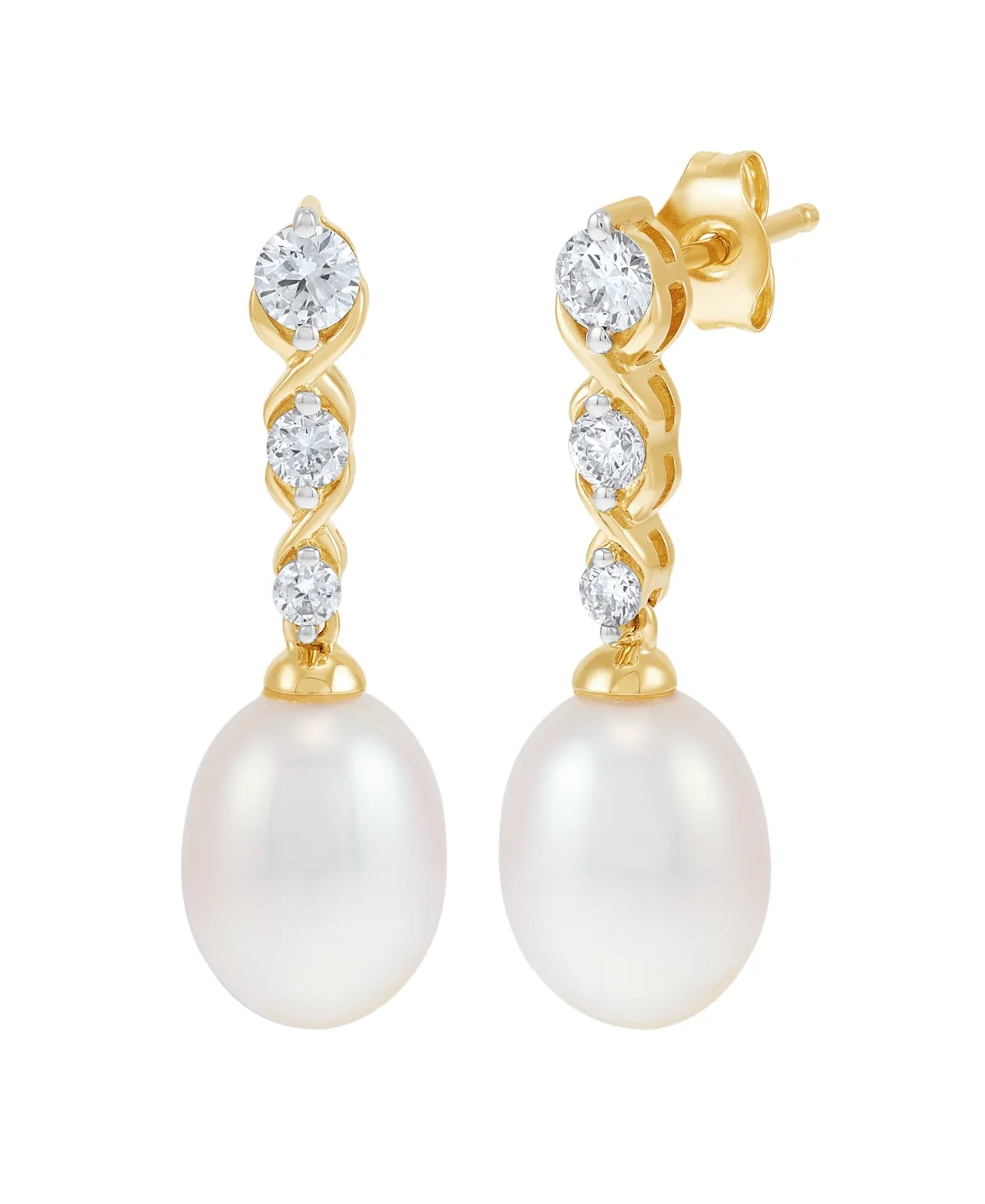 Lab-Grown Diamond and Cultured Freshwater Pearl Earrings (1/3 ct. t.w.) in 10k Yellow Gold