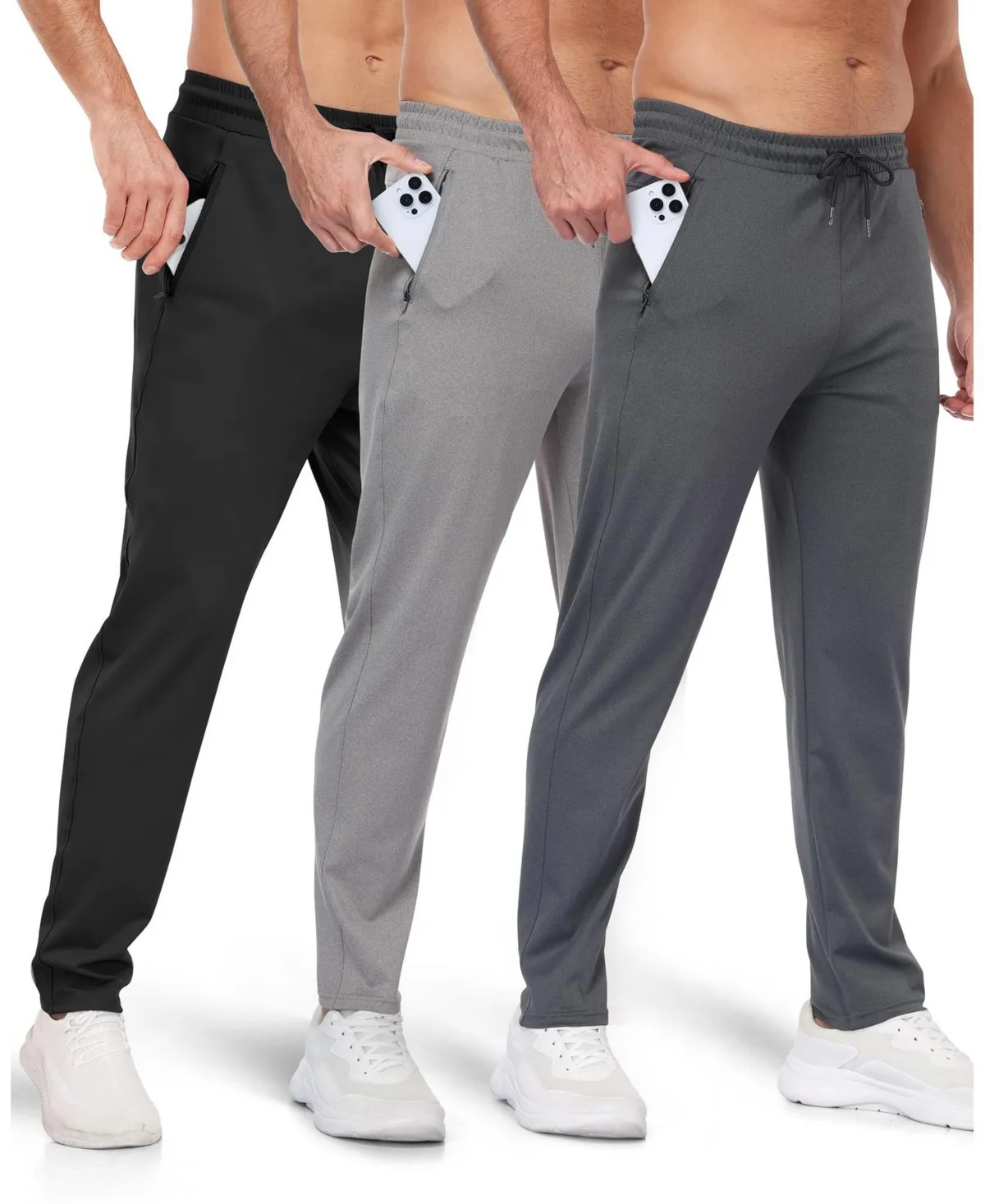 3 Pack Athletic Pants with Zipper Pockets Running Gym Joggers by Gnuadz