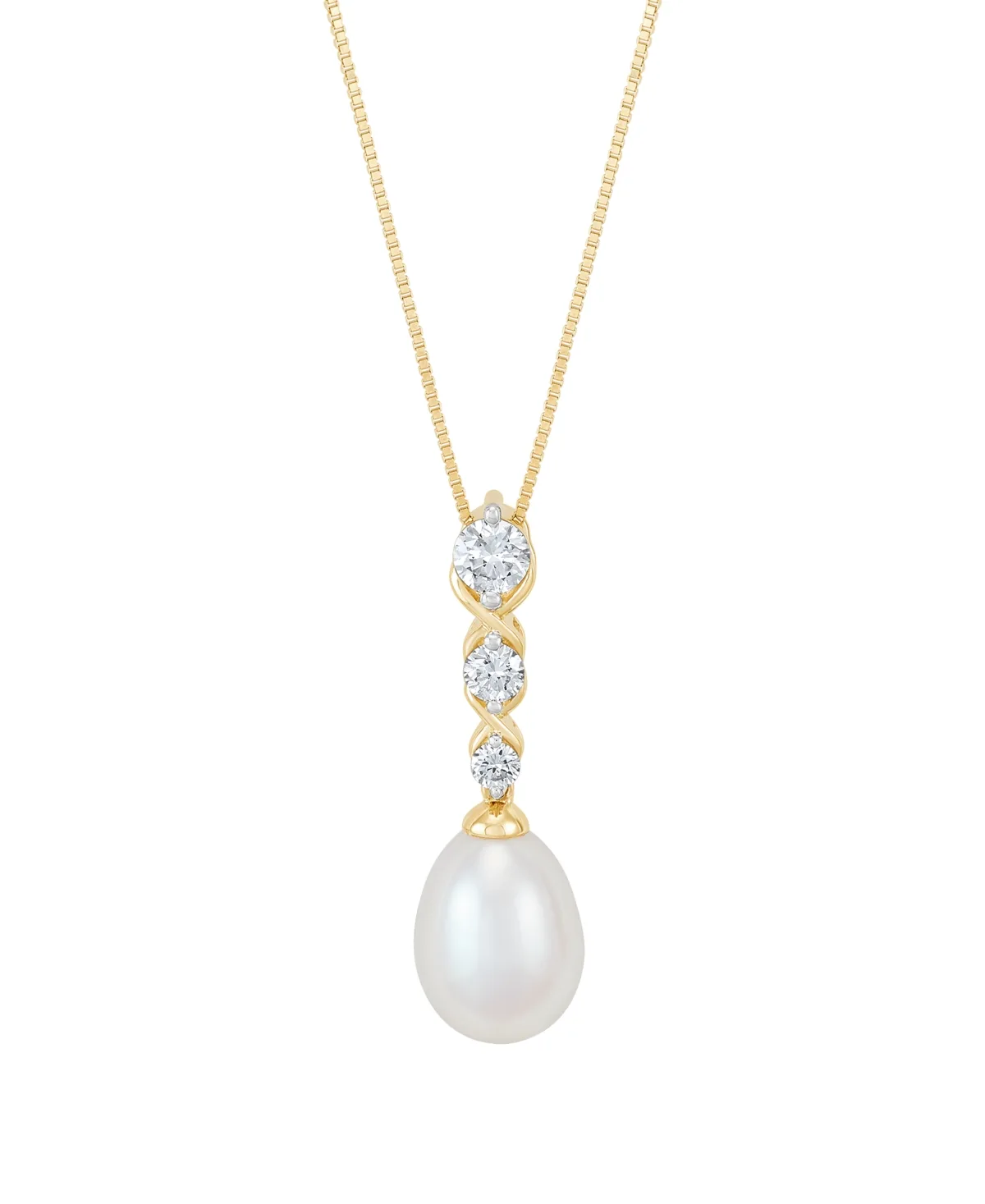 Cultured Freshwater Pearl & Lab-Grown Diamond Pendant Necklace (1/4 ct. t.w.) in 10k Yellow Gold by Grown with Love