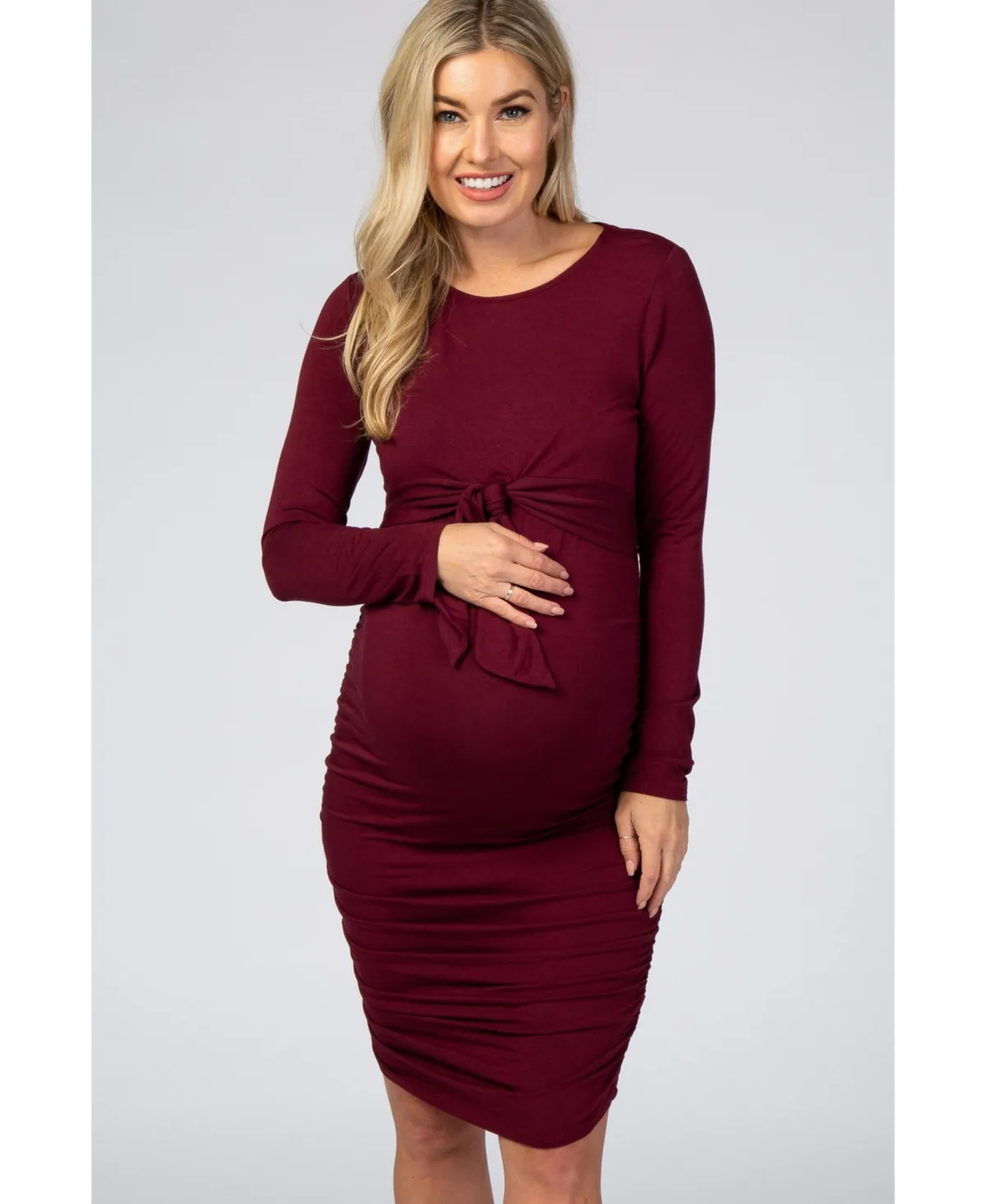 Ruched Fitted Front Bow Maternity/Nursing Dress by PinkBlush