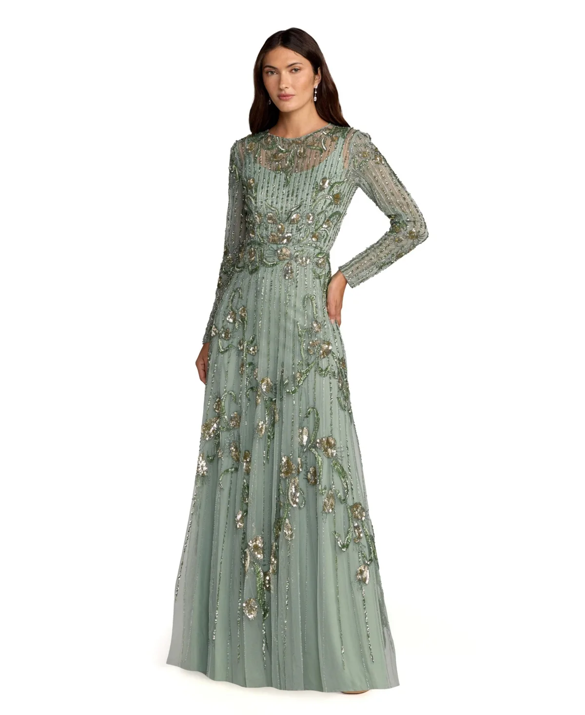 Embellished Long Sleeve A-Line Gown