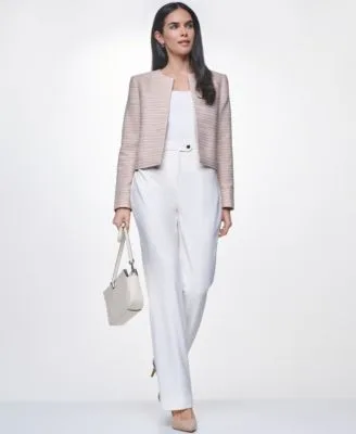 Long Sleeve Open Front Jacket Square Neck Sleeveless Top Modern Fit Mid Rise Pants by Calvin Klein