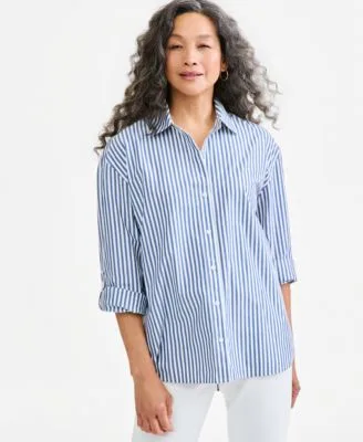 Oversized Roll Tab Button Front Shirt by Style & Co