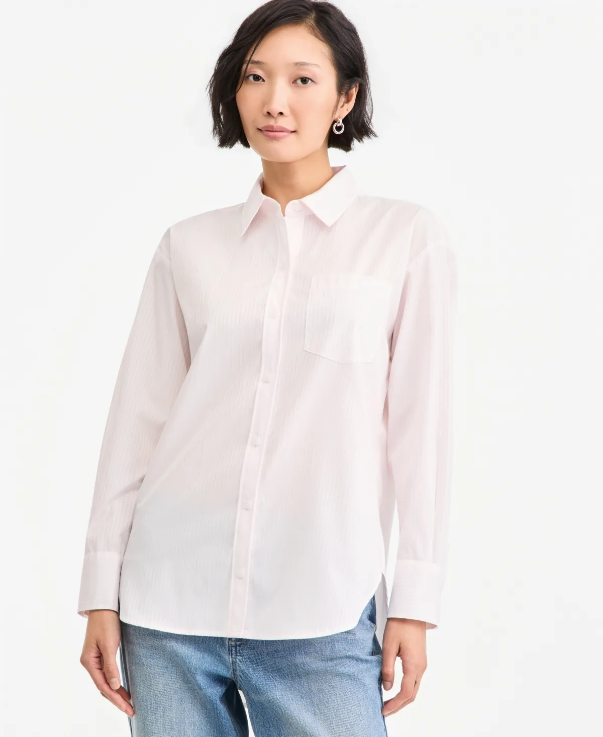 Long-Sleeve Twill Striped Button-Down Shirt by On 34th