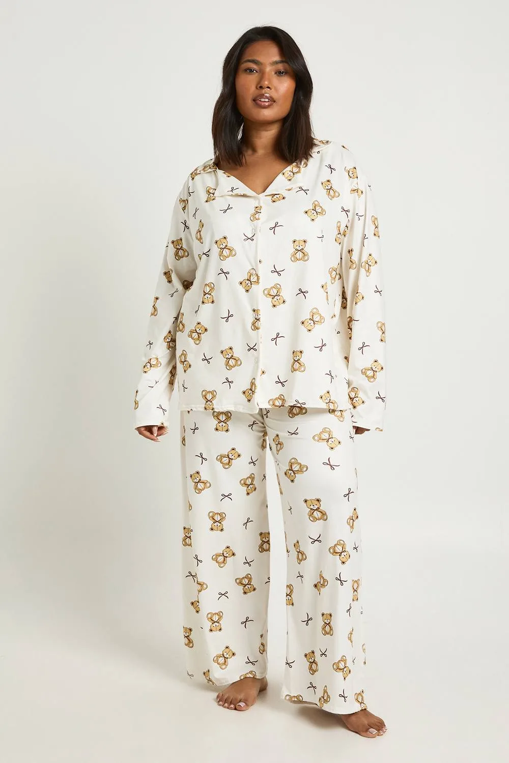 Bears & Bows Print Long Sleeve Shirt & Trouser Pyjama Set