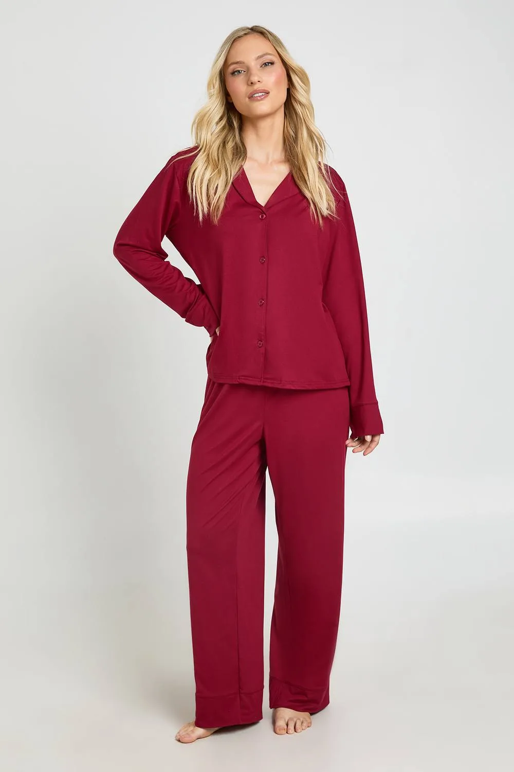 Soft Touch Button Through Shirt & Trouser Pyjama Set by boohoo