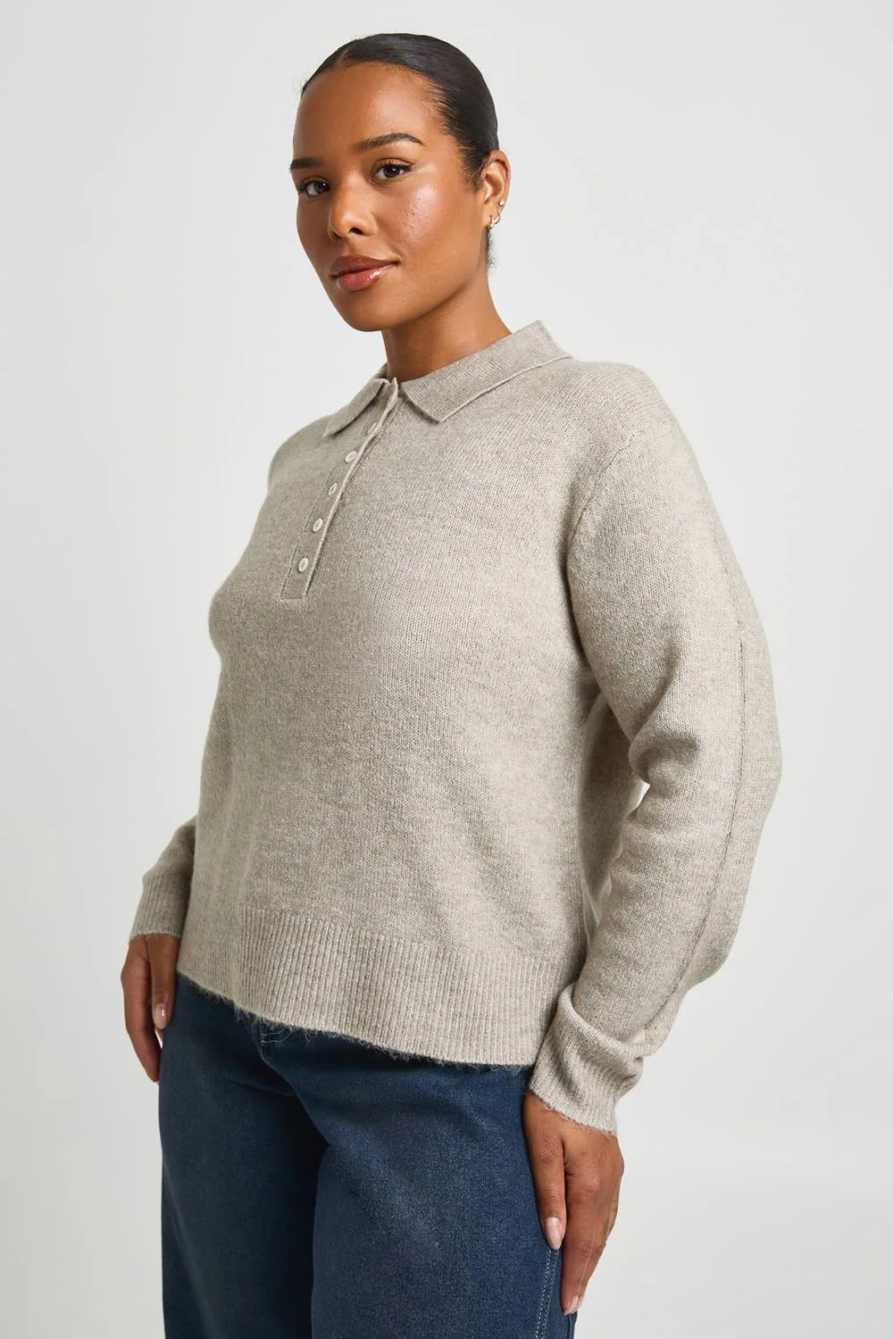 Button Collared Knitted Jumper by boohoo