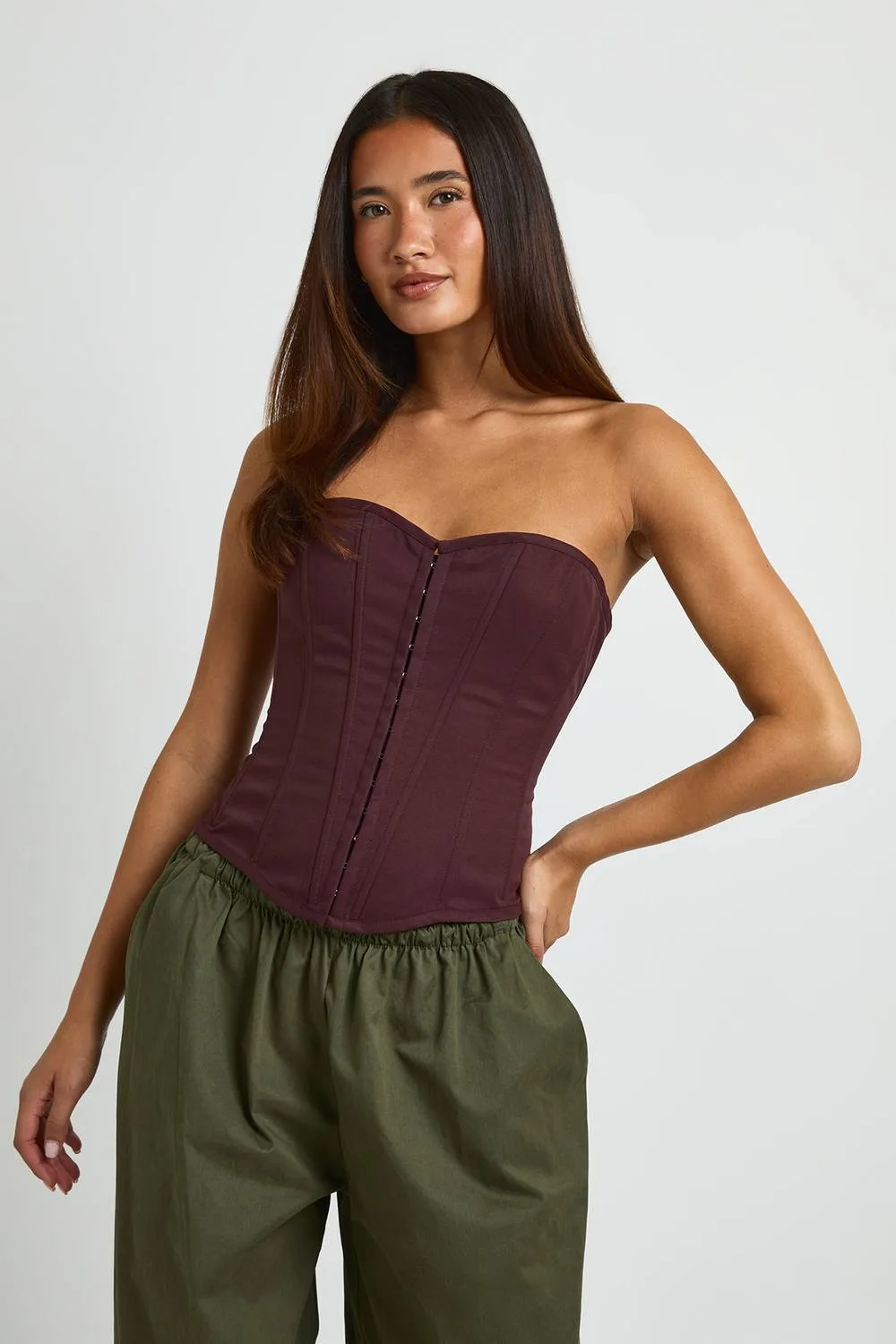 Bandeau Twill Corset Top by boohoo