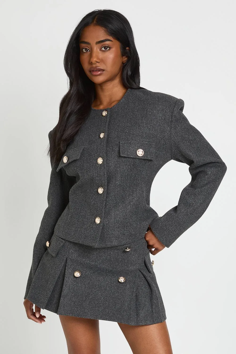 Military Pleated Mini Skirt by boohoo