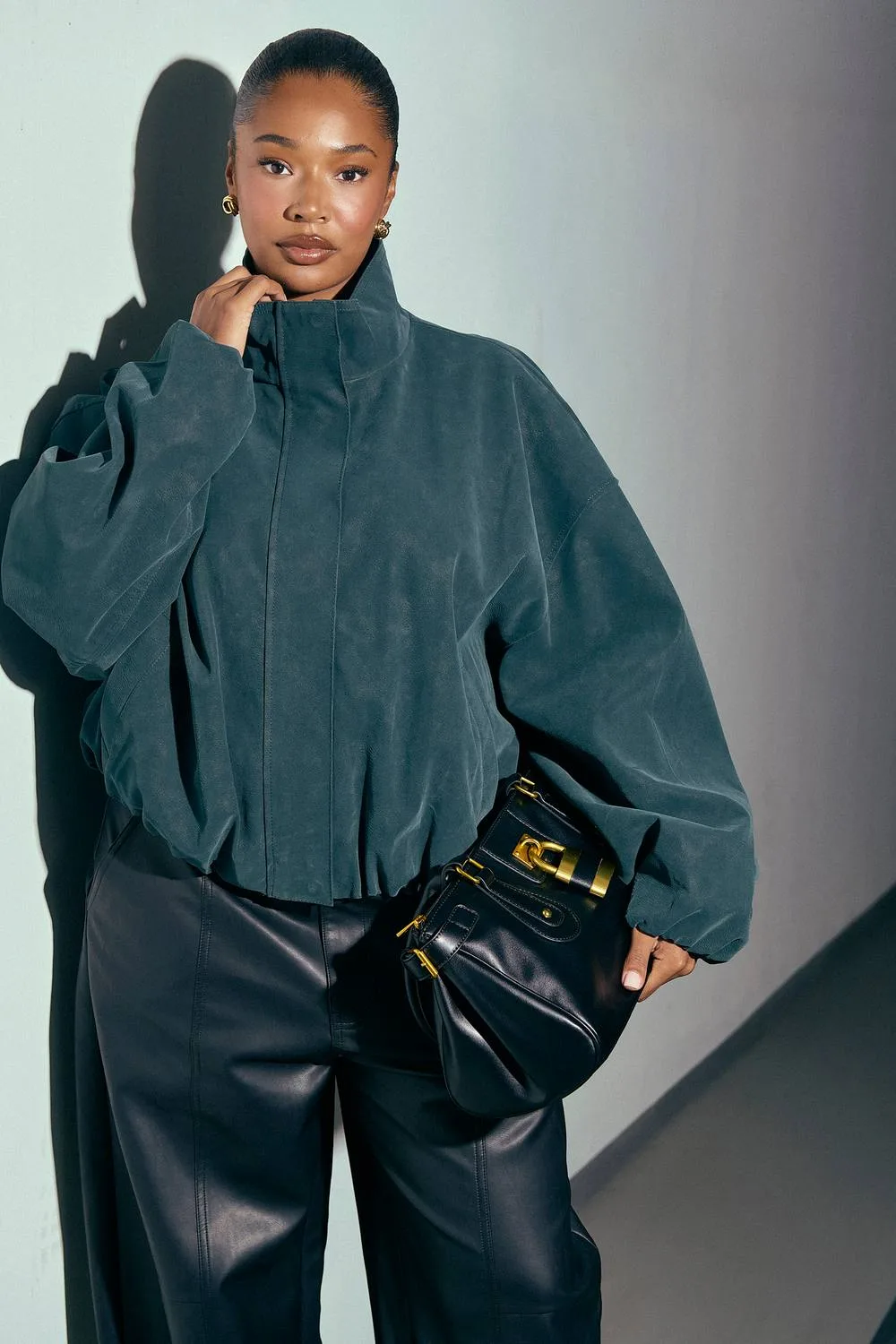 Peached Faux Leather Bomber Jacket