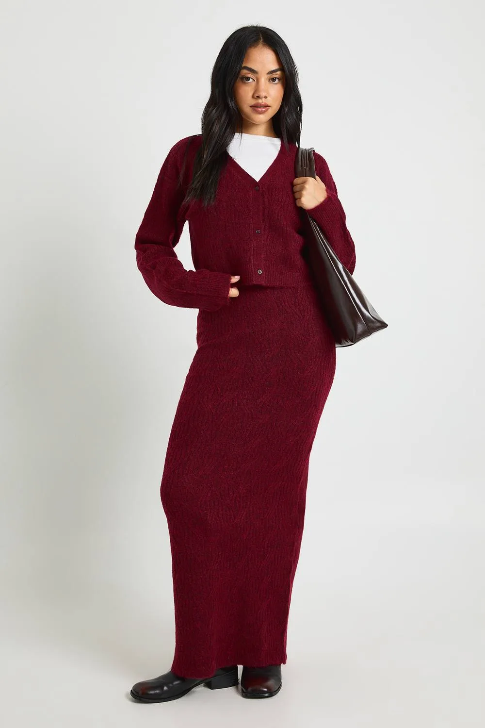 Textured Knit Boxy Oversized Jumper, Knitted Maxi Skirt 2 Piece Set by boohoo