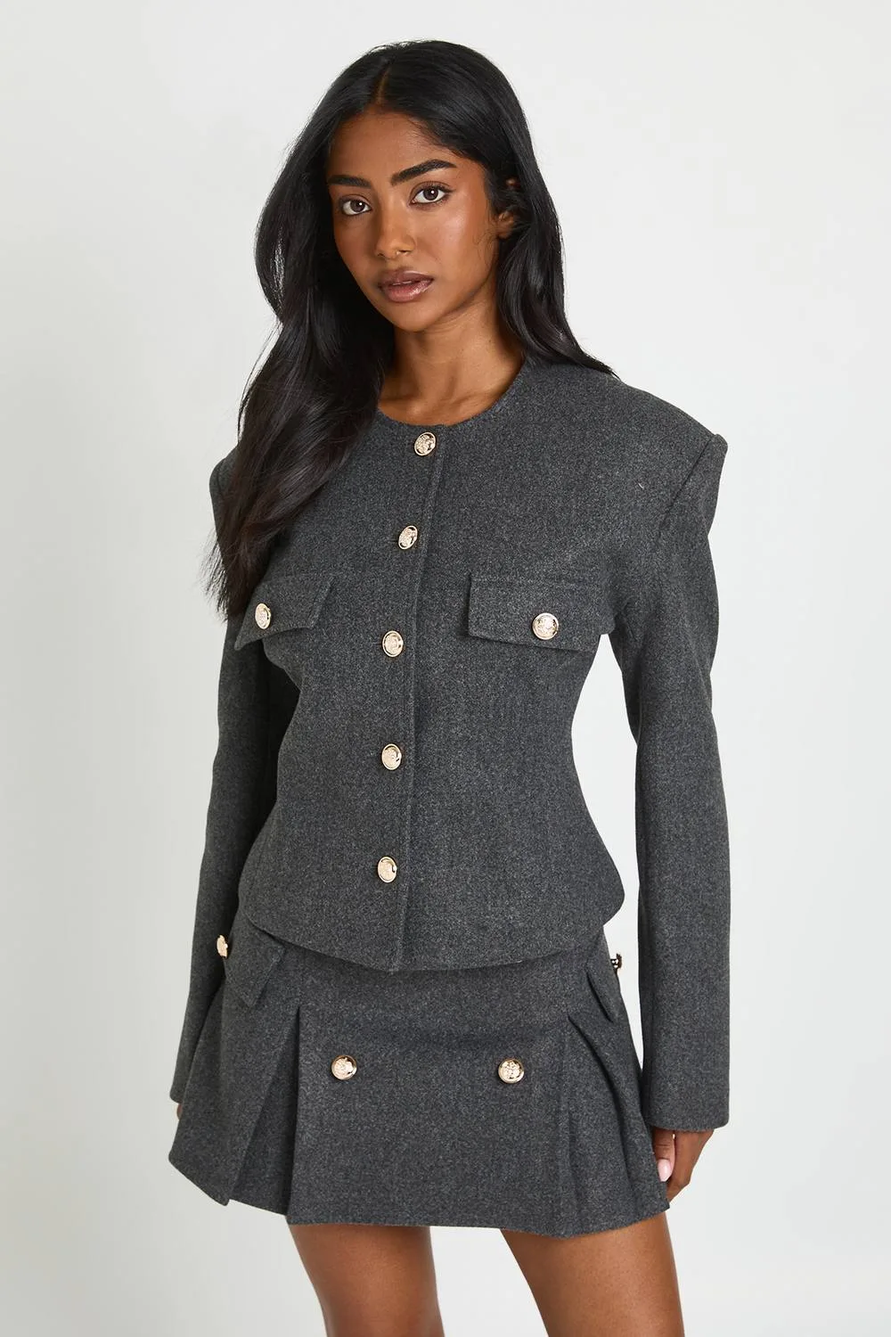 Military Wool Look Cinched Blazer by boohoo
