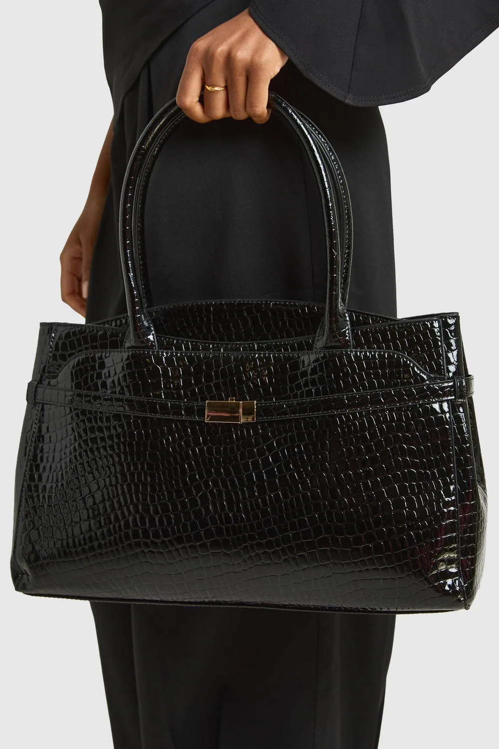 Patent Croc Structured Multi Compartment Tote Bag by boohoo