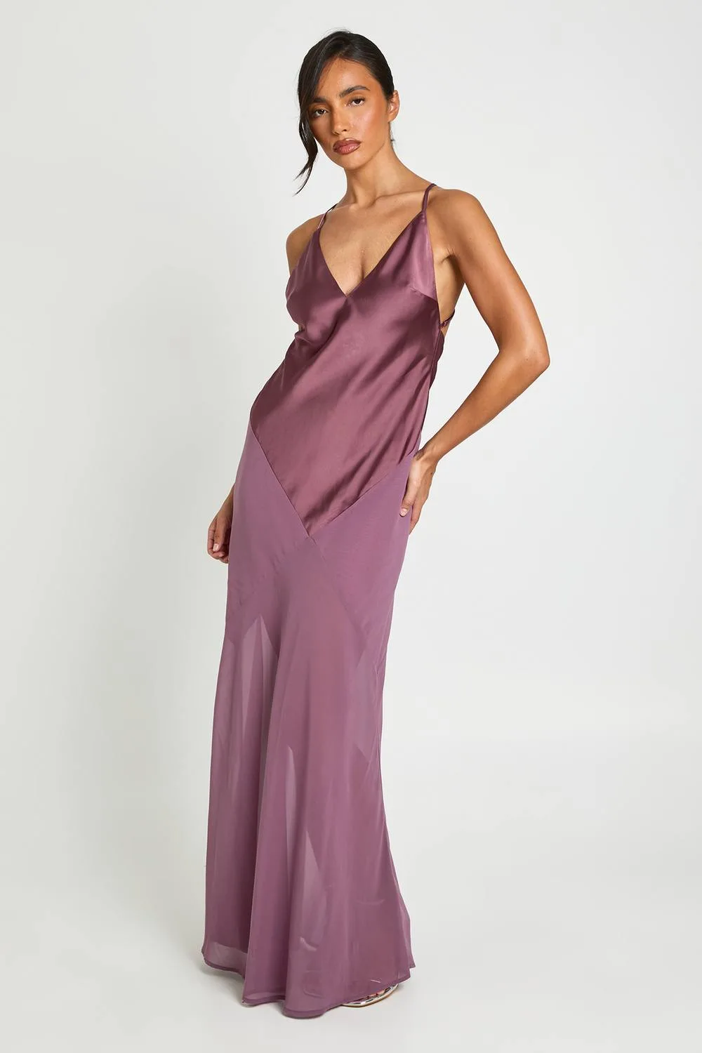Satin & Chiffon Mix Maxi Dress by boohoo