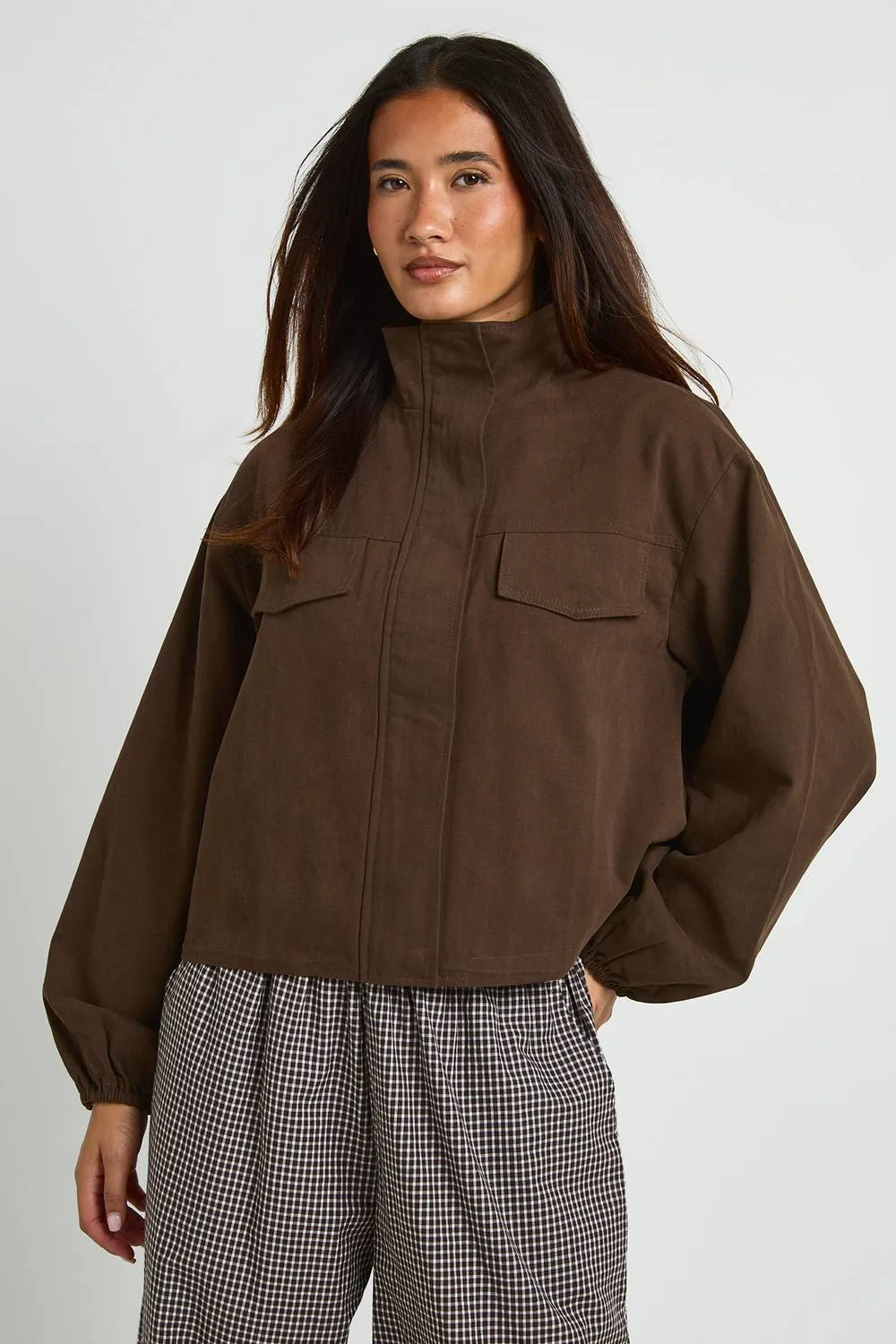 Twill Funnel Neck Elasticated Waist Jacket by boohoo