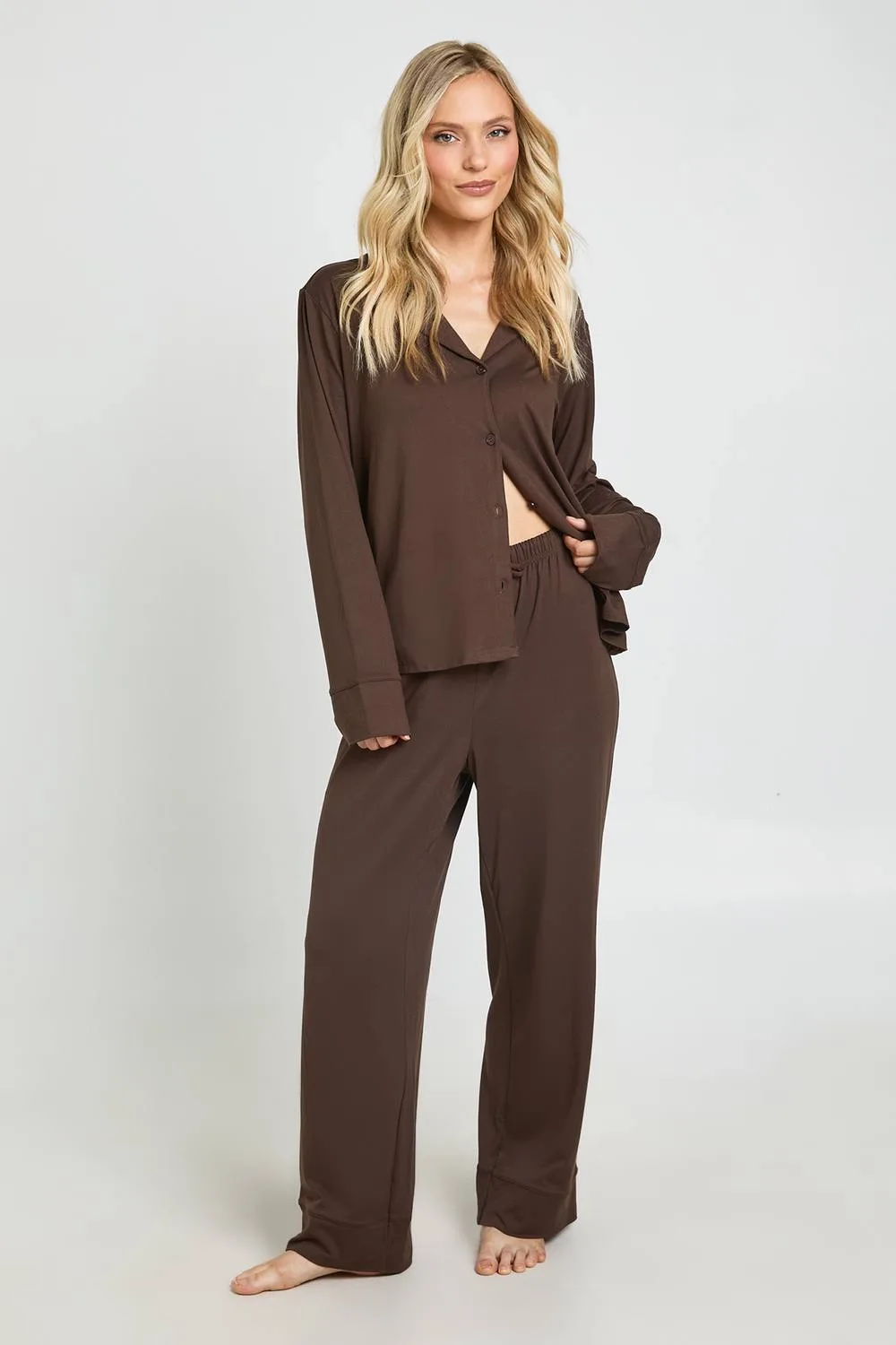 Soft Touch Button Through Shirt & Trouser Pyjama Set