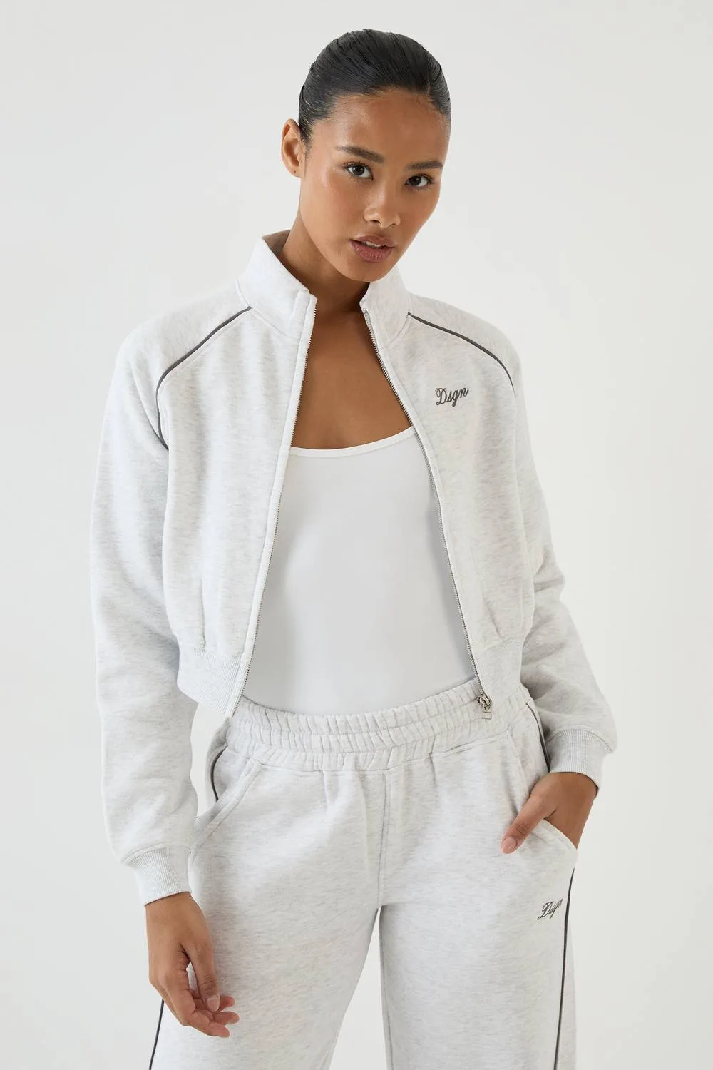 Script Piping Slim Zip Through Bomber Sweatshirt by Dsgn Studio
