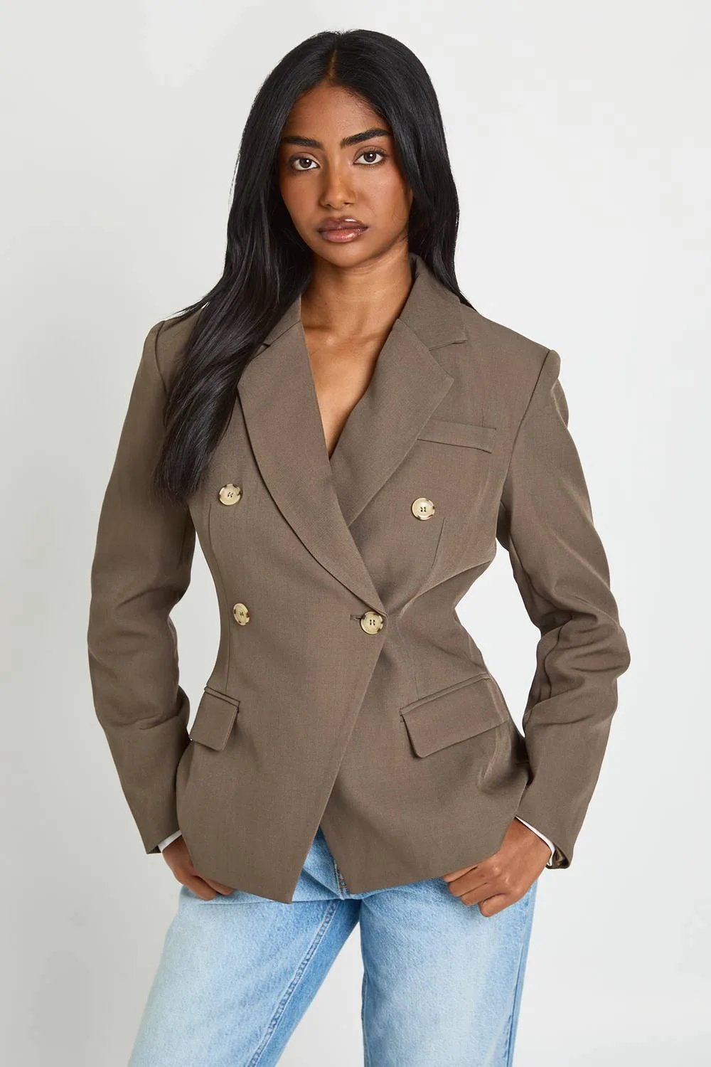 Double Breasted Cinched Blazer by boohoo