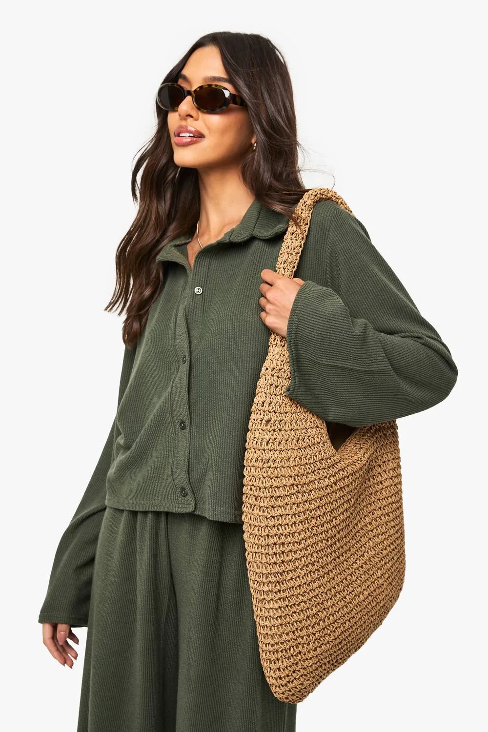 Crinkle Rib Button Through Boxy Shirt by boohoo