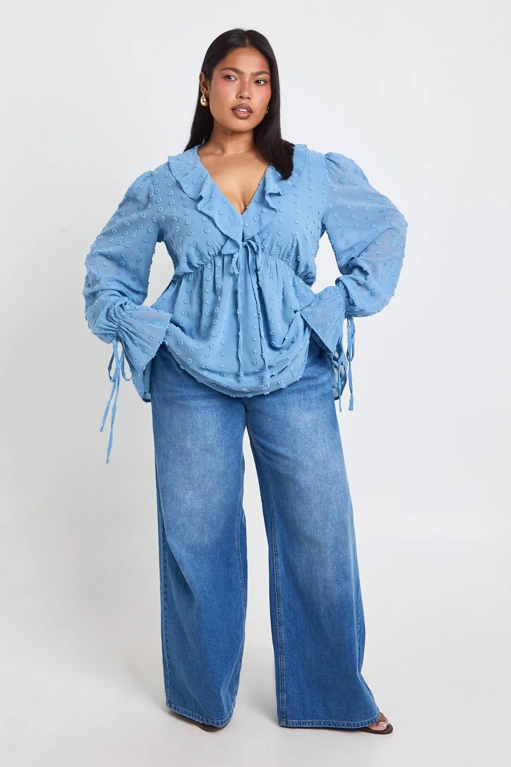 Large Dobby Chiffon Ruffle Smock Top by boohoo