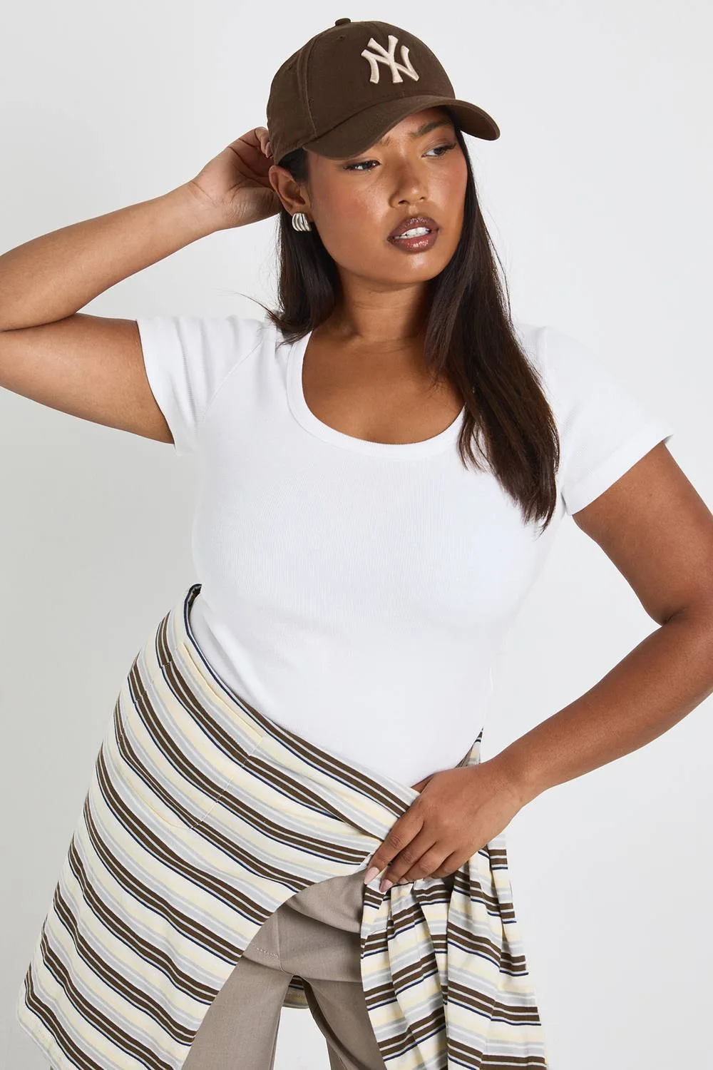 Basic Rib Scoop Neck Fitted Short Sleeve Top by boohoo