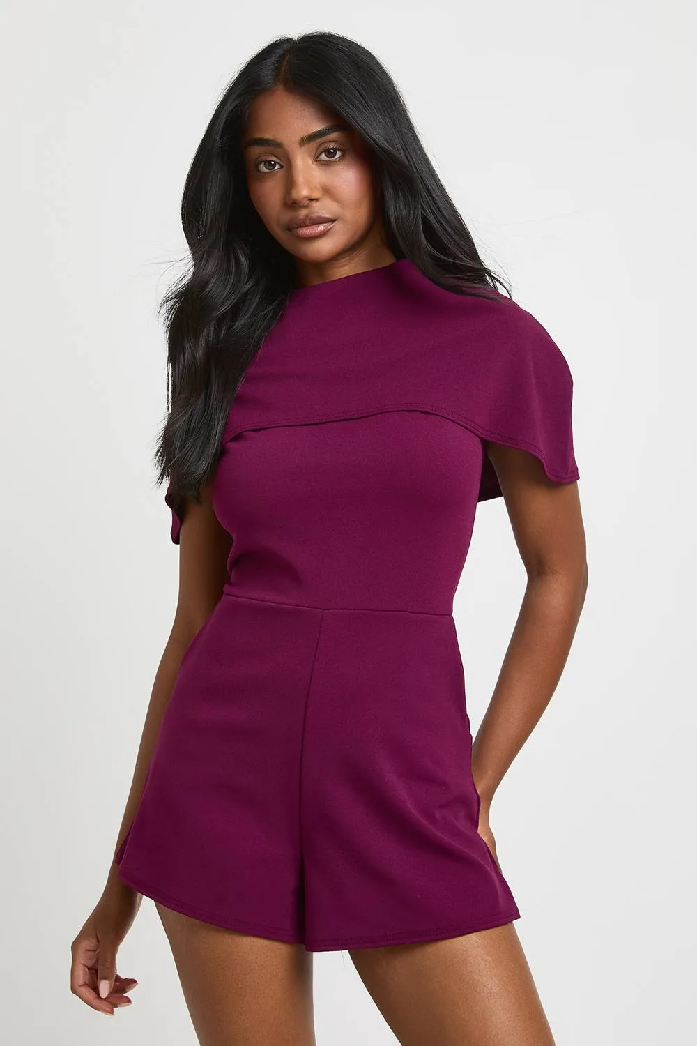 Jersey Crepe Cape Detail Playsuit