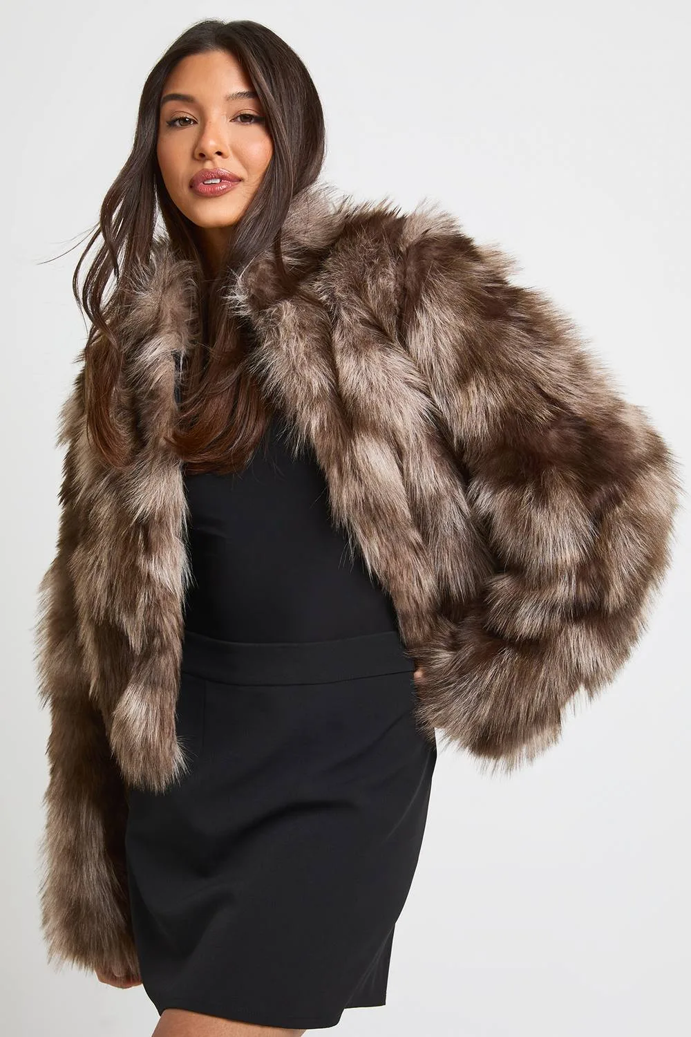Vintage Look Faux Fur Cropped Jacket by boohoo